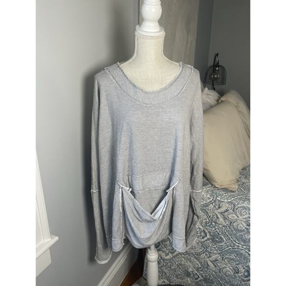 Breakfast in Tokyo Stripe Oversized Tunic Top Gray Size 5 Artsy Lagenlook USA - Picture 2 of 7